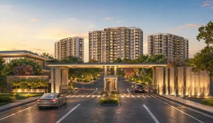 Grand entrance gate and arrival plaza at Abhee City Urban Glenn